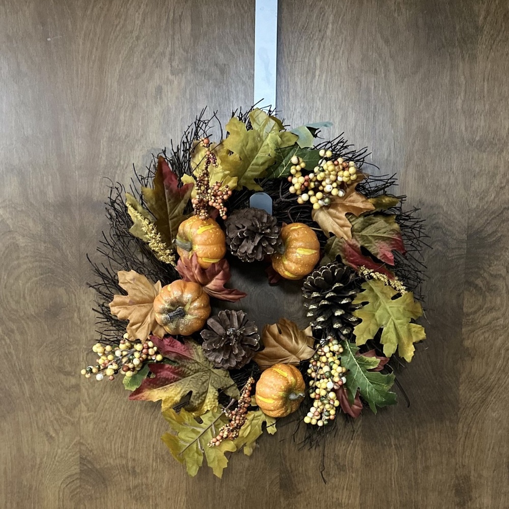 Fall Grapevine Wreath Pumpkins Gourds Pine Cones 18” Diameter